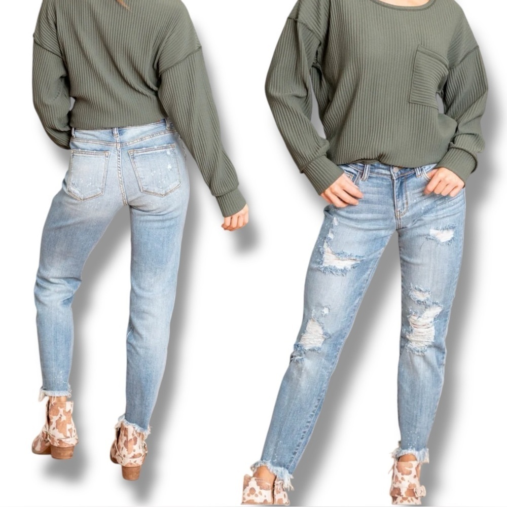 Judy Blue Jeans Monroe Boyfriend Fit Ripped Distressed Stretch Denim Size 14/32